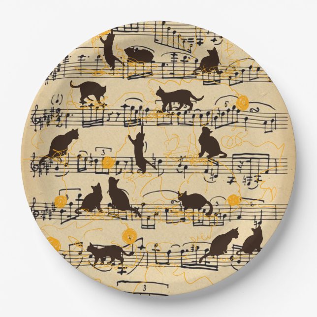 Musical notes and kittens paper plates (Front)
