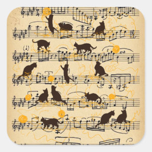 Musical notes and kittens square sticker