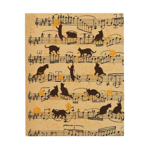 Musical notes and kittens wood wall art