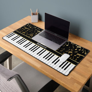 Musical Notes and Piano Black and Gold colored Desk Mat
