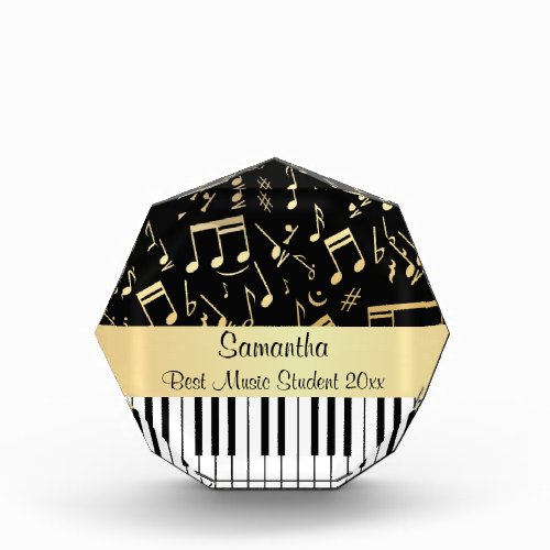 Musical Notes and Piano Keys Black and Gold Award