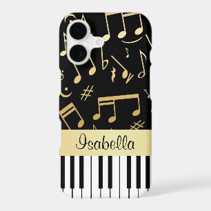 Musical Notes and Piano Keys Black and Gold iPhone 17 Case