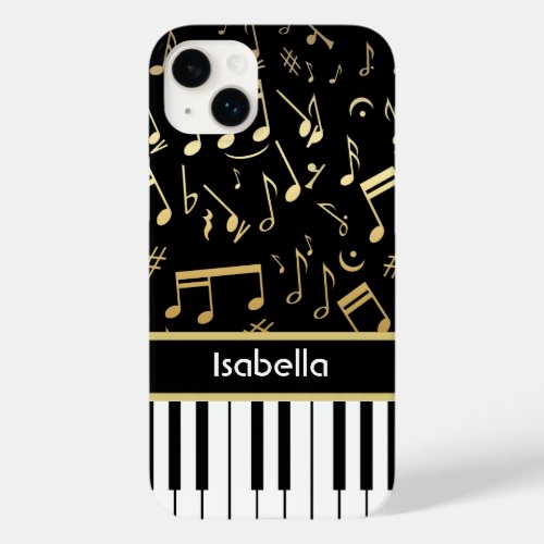 Musical Notes and Piano Keys Black and Gold Case_Mate iPhone 14 Plus Case