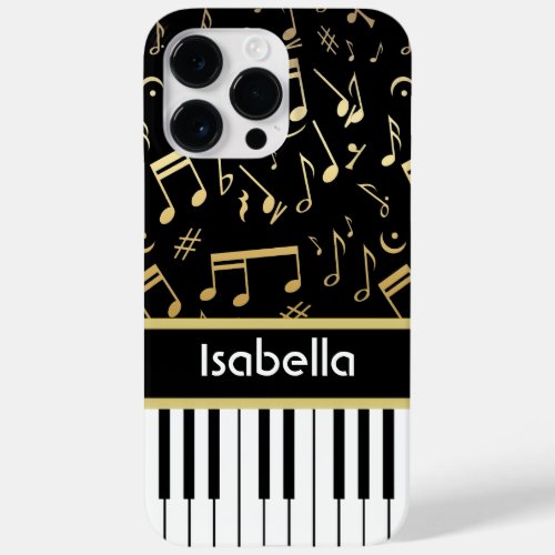 Musical Notes and Piano Keys Black and Gold Case_Mate iPhone 14 Pro Max Case