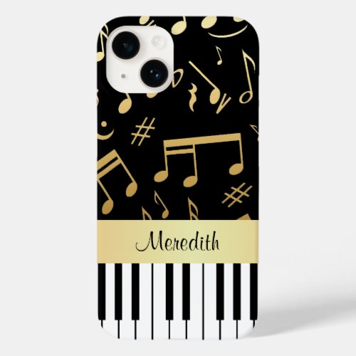 Musical Notes and Piano Keys Black and Gold Case_Mate iPhone 14 Case