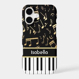 Musical Notes and Piano Keys Black and Gold iPhone 17 Case