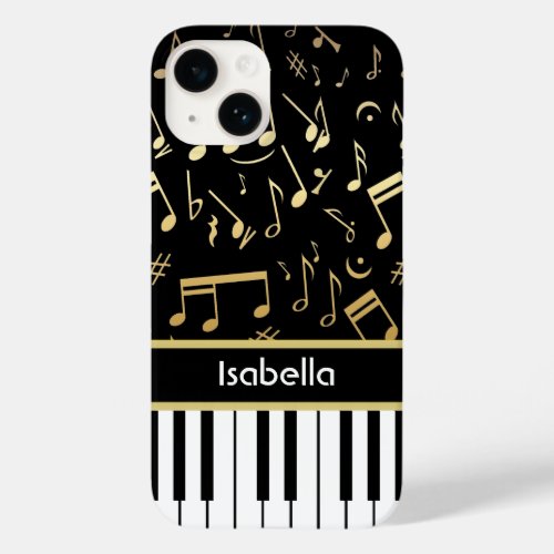 Musical Notes and Piano Keys Black and Gold Case_Mate iPhone 14 Case