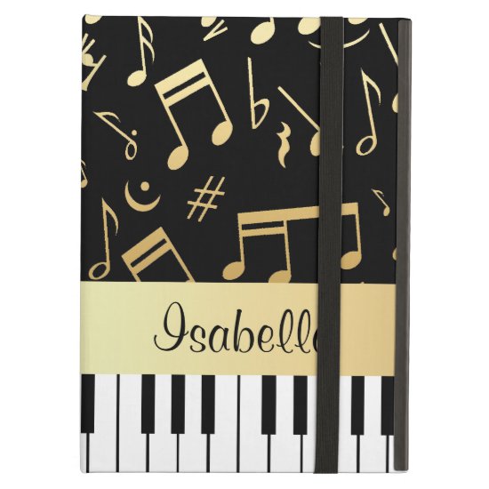 Musical Notes and Piano Keys Black and Gold Cover For iPad Air