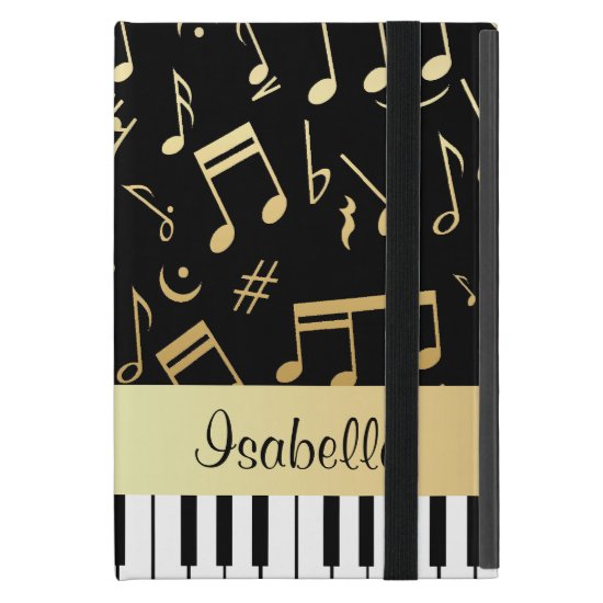 Musical Notes and Piano Keys Black and Gold iPad Mini Cover