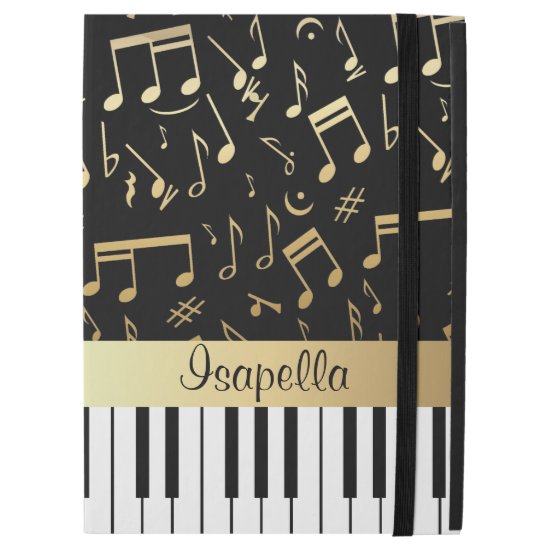 Musical Notes and Piano Keys Black and Gold iPad Pro 12.9" Case