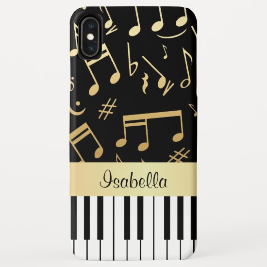 Musical Notes and Piano Keys Black and Gold iPhone XS Max Case