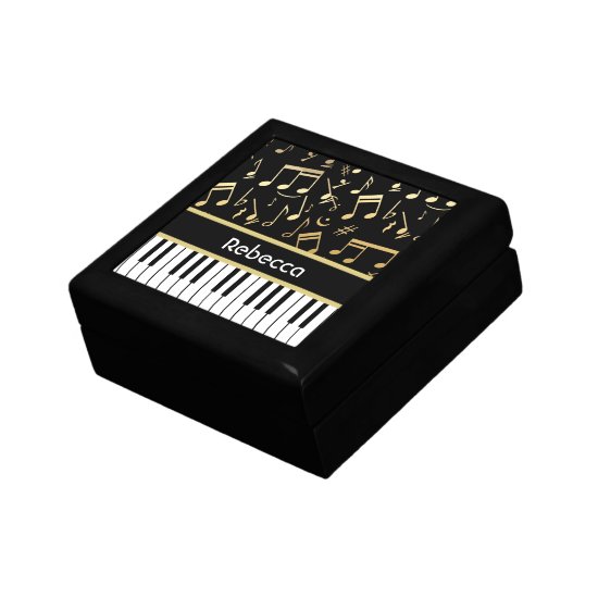 Musical Notes and Piano Keys Black and Gold Jewelry Box