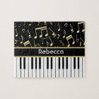 Musical Notes and Piano Keys Black and Gold
