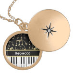 Musical Notes And Piano Keys Black And Gold Locket Necklace at Zazzle