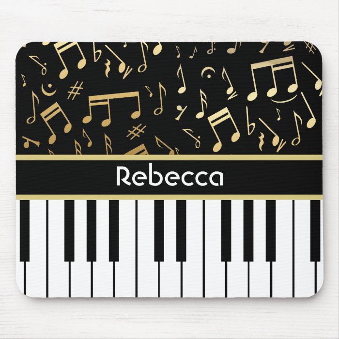 Musical Notes and Piano Keys Black and Gold Mousepad