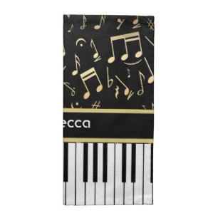 Musical Notes and Piano Keys Black and Gold Napkin