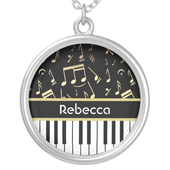 Musical Notes and Piano Keys Black and Gold Silver Plated Necklace