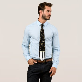 Musical Notes And Piano Keys Black And Gold Tie by giftsbonanza at Zazzle