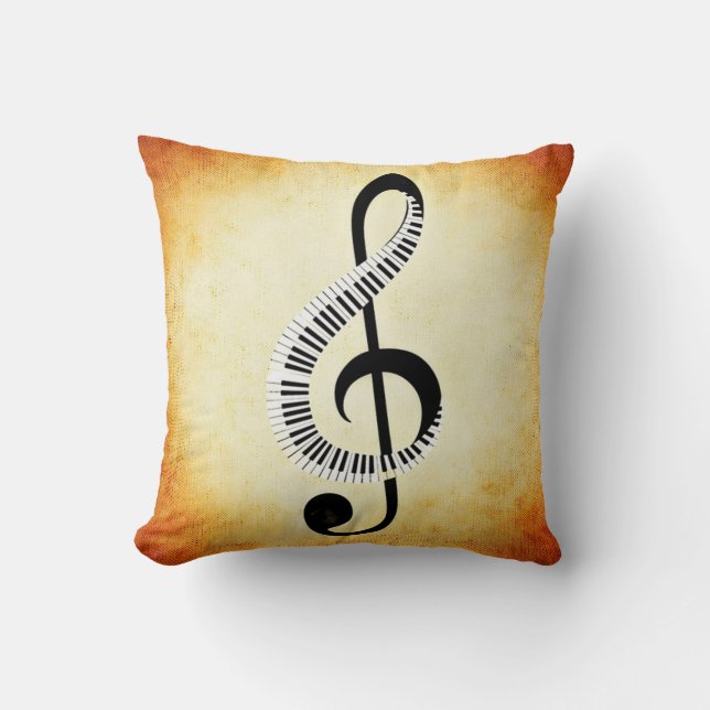 Musical Notes and Piano Keys Throw Pillow (Front)