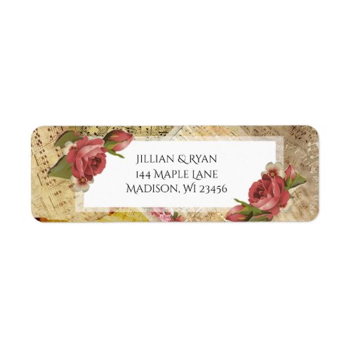 Musical Notes and Pink Roses Label