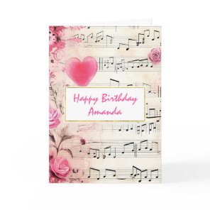Musical Notes and Roses Vintage Birthday