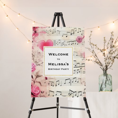 Musical Notes and Roses Vintage Birthday Welcome Foam Board