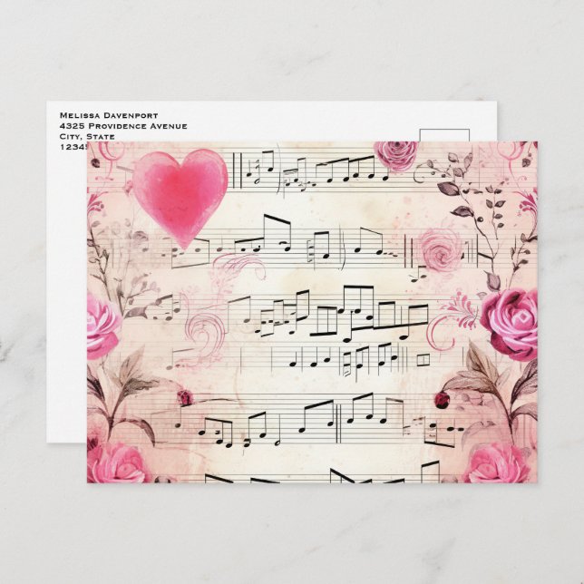  Musical Notes and Roses Vintage Design (Front/Back)