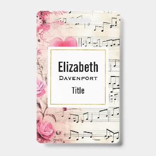 Musical Notes and Roses Vintage Design Badge