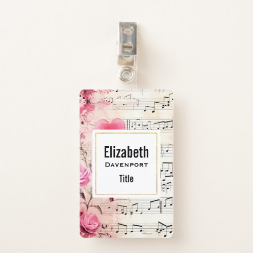 Musical Notes and Roses Vintage Design Badge