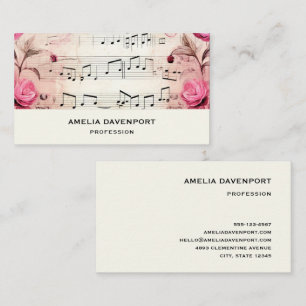 Musical Notes and Roses Vintage Design Business Card