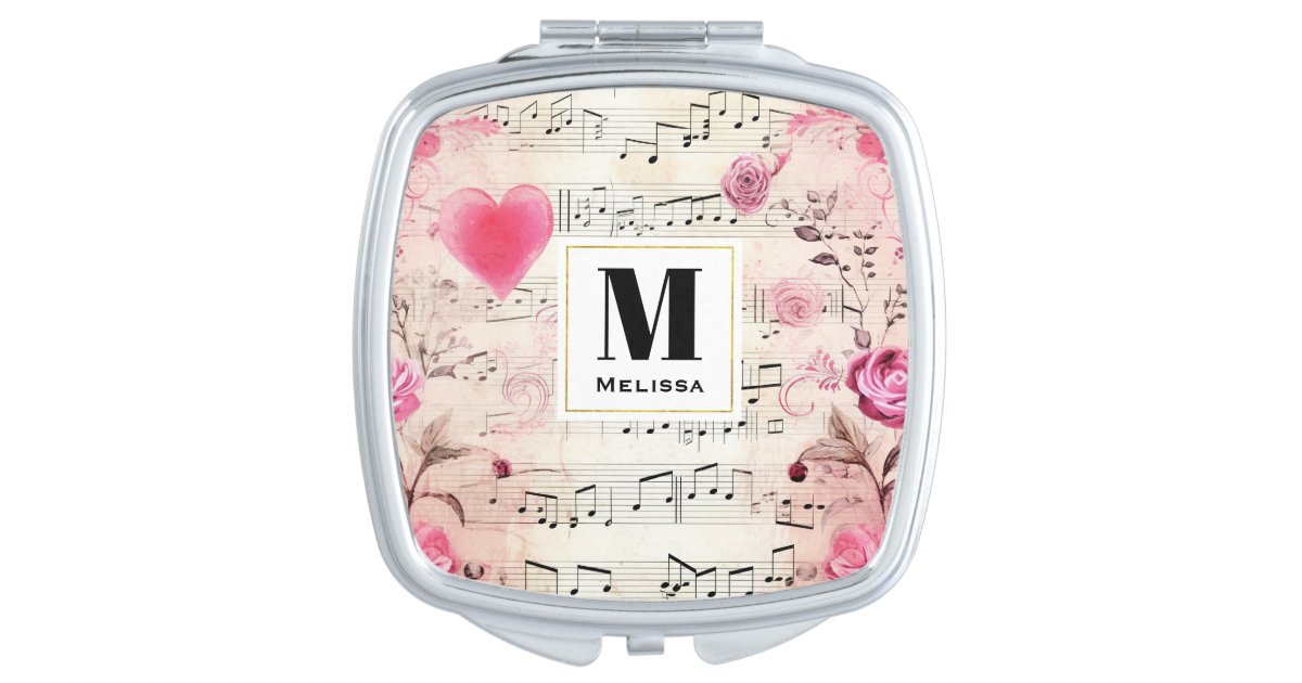 Musical Compact Mirror Musical Notes and Roses Vintage Design Compact Mirror | Zazzle