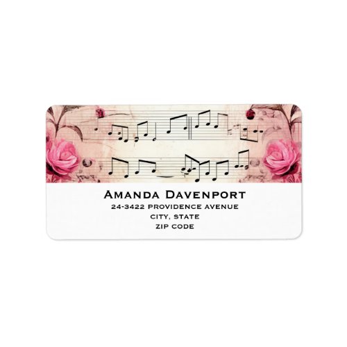 Musical Notes and Roses Vintage Design Label