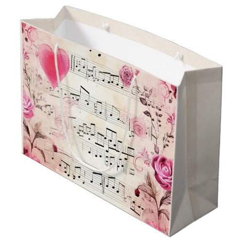 Musical Notes and Roses Vintage Design Large Gift Bag