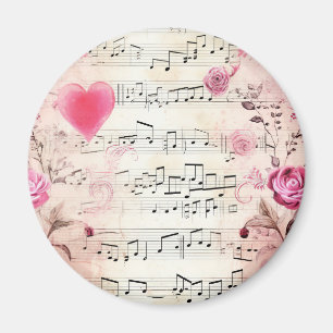 Musical Notes and Roses Vintage Design Magnet
