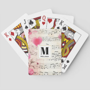 Musical Notes and Roses Vintage Design Monogram Poker Cards