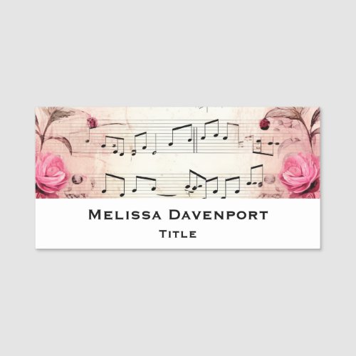 Musical Notes and Roses Vintage Design Name Tag