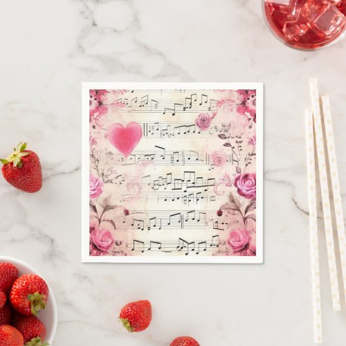 Musical Notes and Roses Vintage Design Napkins
