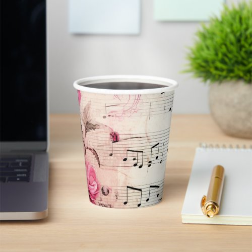 Musical Notes and Roses Vintage Design Paper Cups