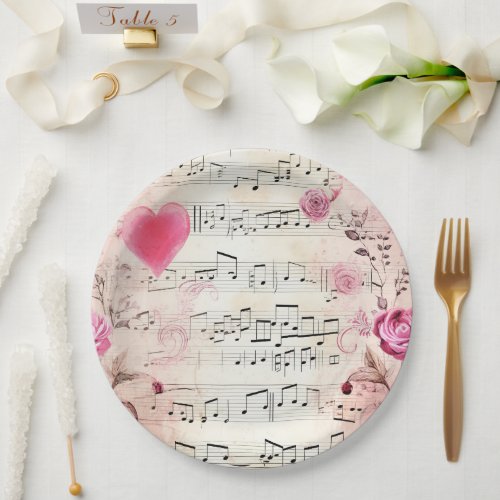 Musical Notes and Roses Vintage Design Paper Plates