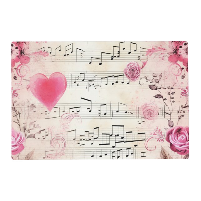 Musical Notes and Roses Vintage Design Placemat (Front)