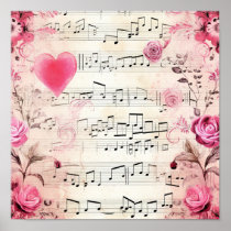 Musical Notes and Roses Vintage Design