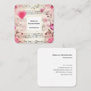 Musical Notes and Roses Vintage Design Square Business Card