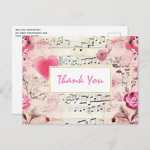 Musical Notes and Roses Vintage Design Thank You