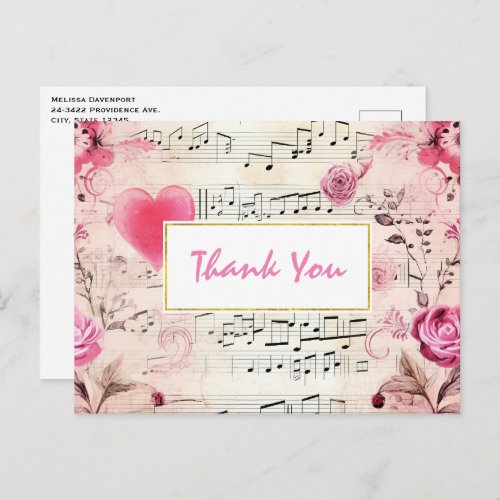 Musical Notes and Roses Vintage Design Thank You