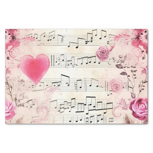 Musical Notes and Roses Vintage Design Tissue Paper