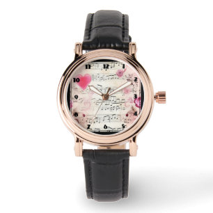 Musical Notes and Roses Vintage Design Watch