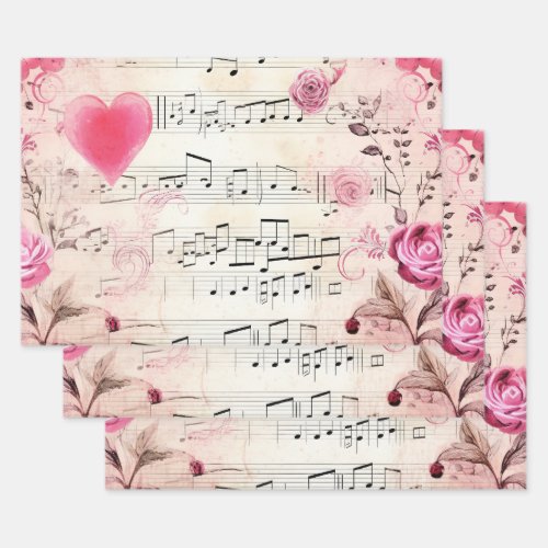 Musical Notes and Roses Vintage Design Wrapping Paper Sheets