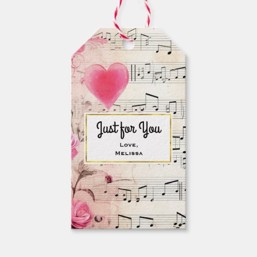 Musical Notes and Roses Vintage Just for You Gift Tags