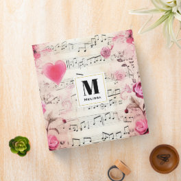 Musical Notes and Roses Vintage Monogram 3 Ring Binder