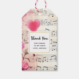 Musical Notes and Roses Vintage Party Thank You Gift Tags